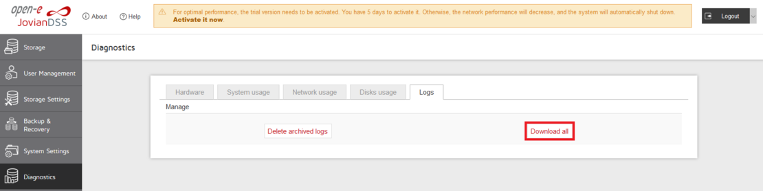 Jovian Logs page Jovian Logs page