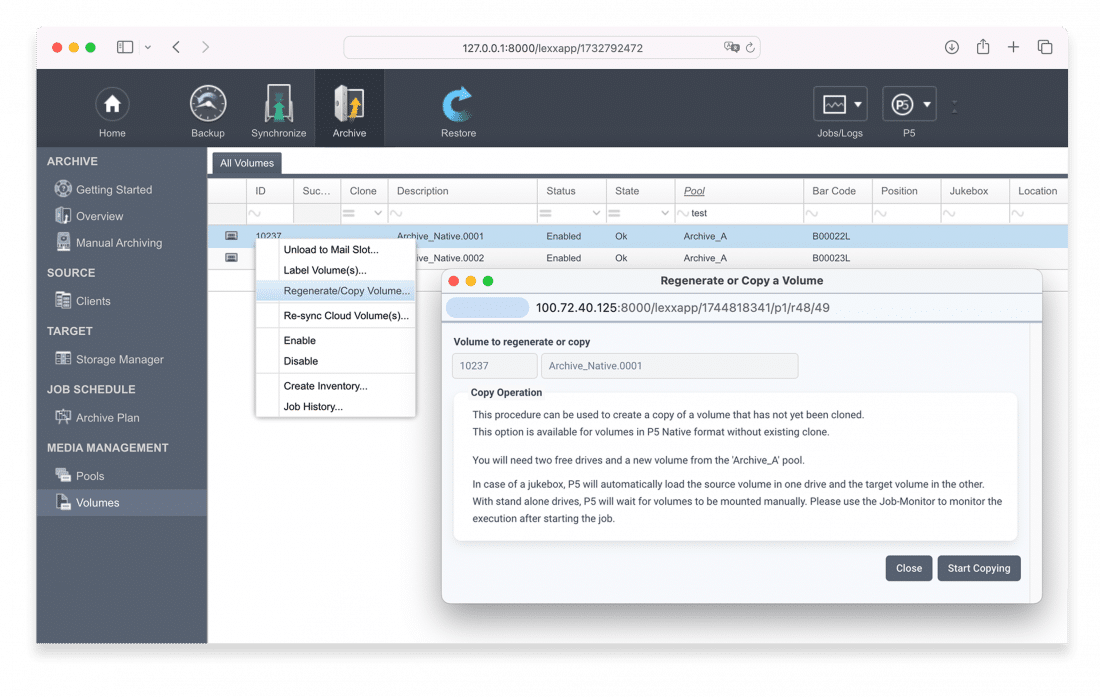 Archiware P5 Create Clone Volumes Archiware P5 Create Clone Volumes