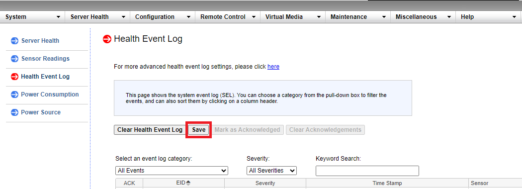 SMC altes BMC Health Event Log SMC altes BMC Health Event Log