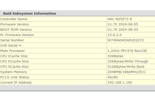 Ein Beispiel für eine GUI-Systeminformationsseite. Areca_ARC_System_Information4