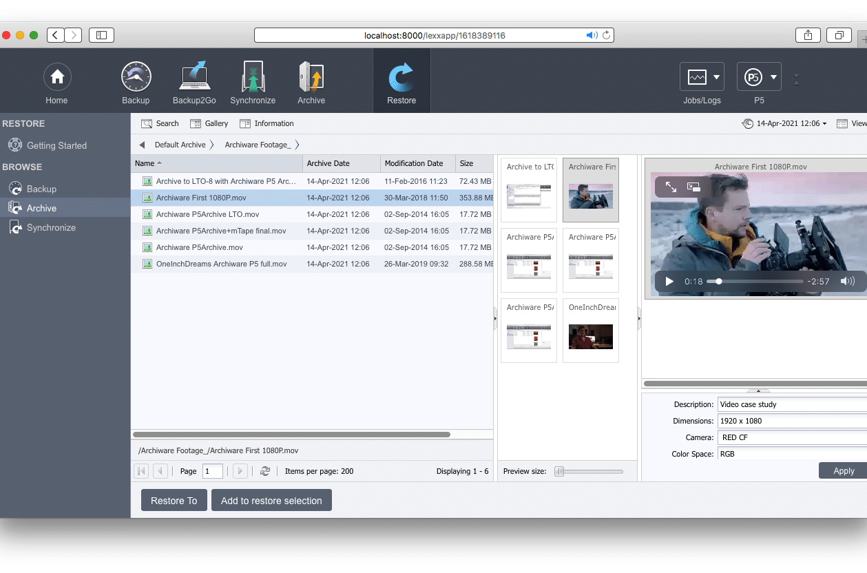 Archiware P5 besticht durch Effizienz: Ressourcen können für mehrere Module gleichzeitig genutzt werden – beispielsweise eine Tape-Library für P5 Backup und P5 Archive. Archiware Screen