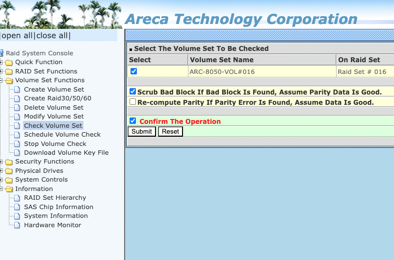 So sieht die GUI-Ansicht zum Initiieren des Volume-Checks aus. Der Check erfolgt sofort dannach. ARC_Volume_Check_Start1