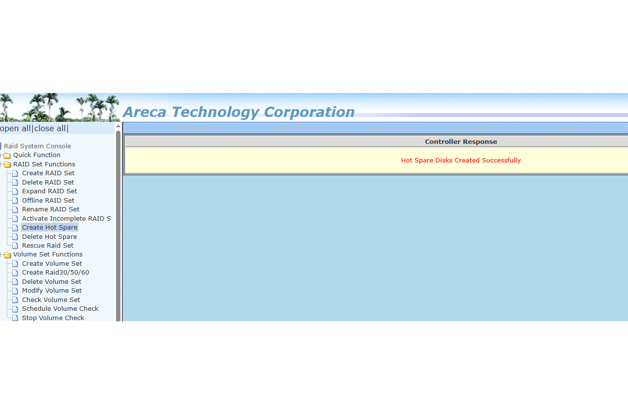 Areca Hot Spare created