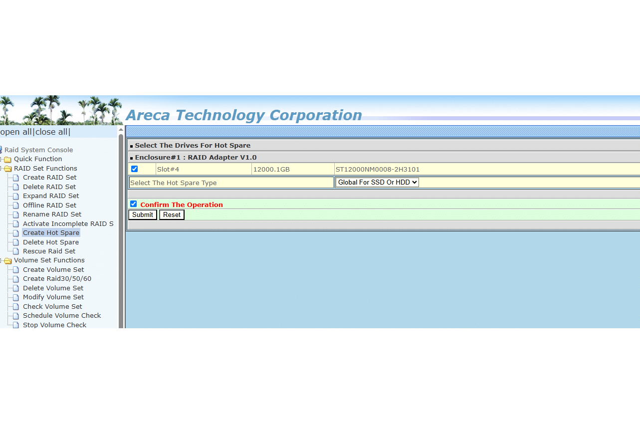 Areca Hot Spare Global for SSD/HDD