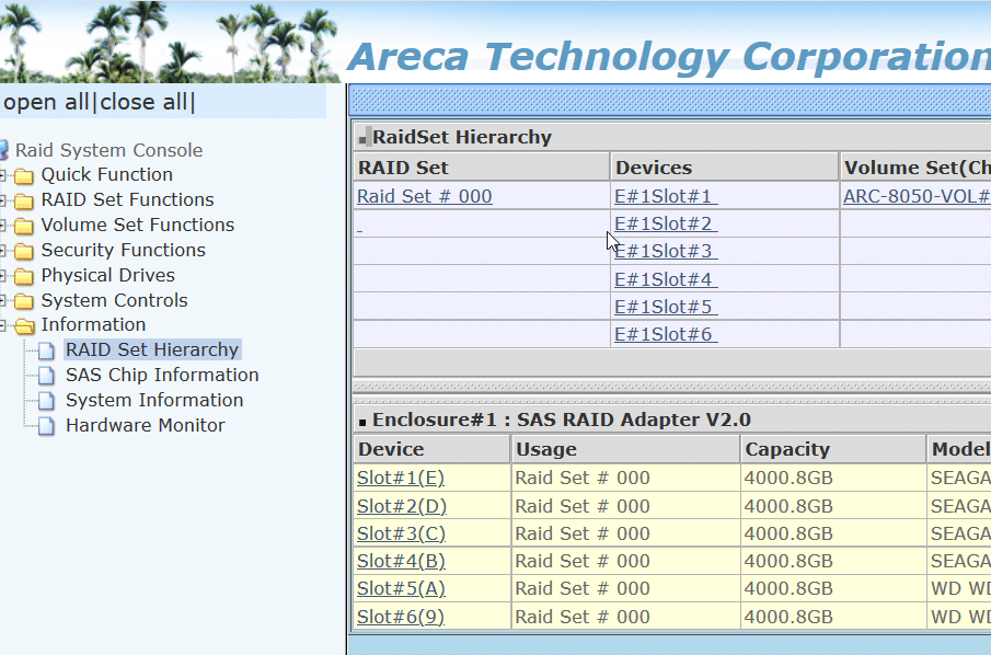 Klicken Sie unter "Information" auf "RAID Set Hierarchy". ARC_RAIDSet_Hierarchy8