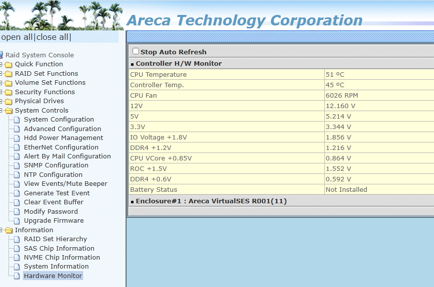 Mithilfe des Hardware-Monitors können Sie die Sensordaten des Controllers überprüfen. ARC_HW_Monitor7