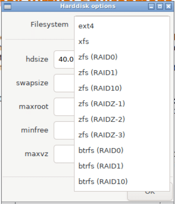 4Proxmox Installer Drive Selection Options